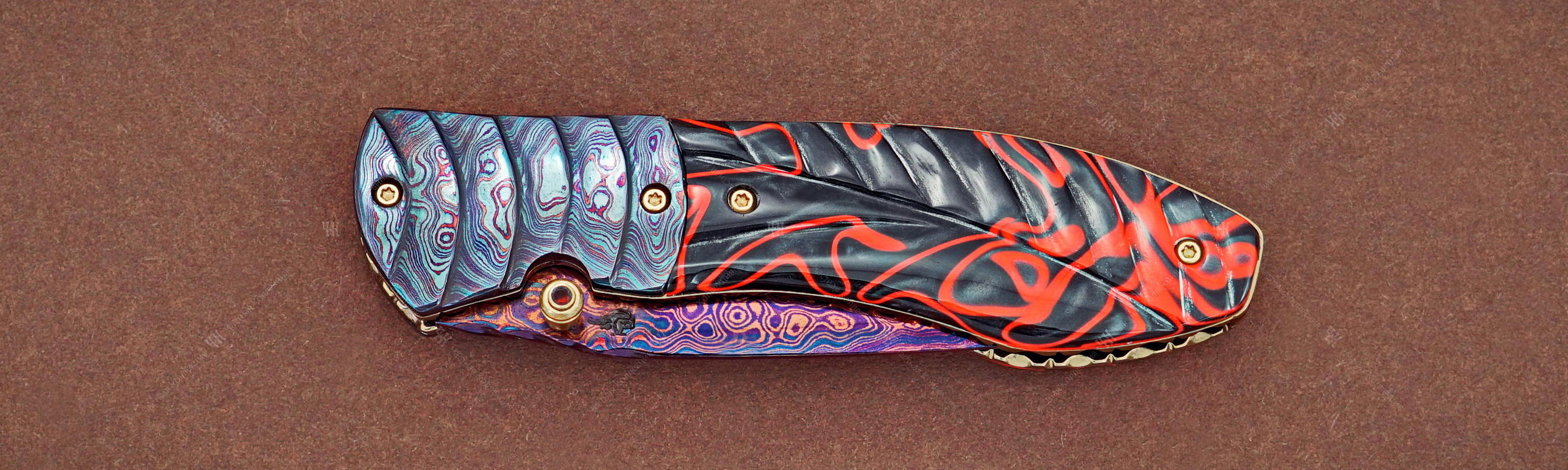 Нож из цветного дамаска Custom Knife Color Damascus Folder